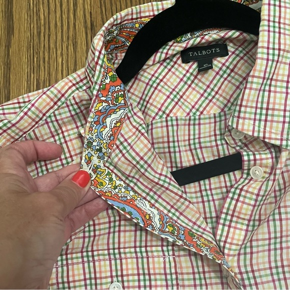 Talbots Long Sleeve Blouse Pink Orange Fall Stripes Size 10 - Picture 9 of 9